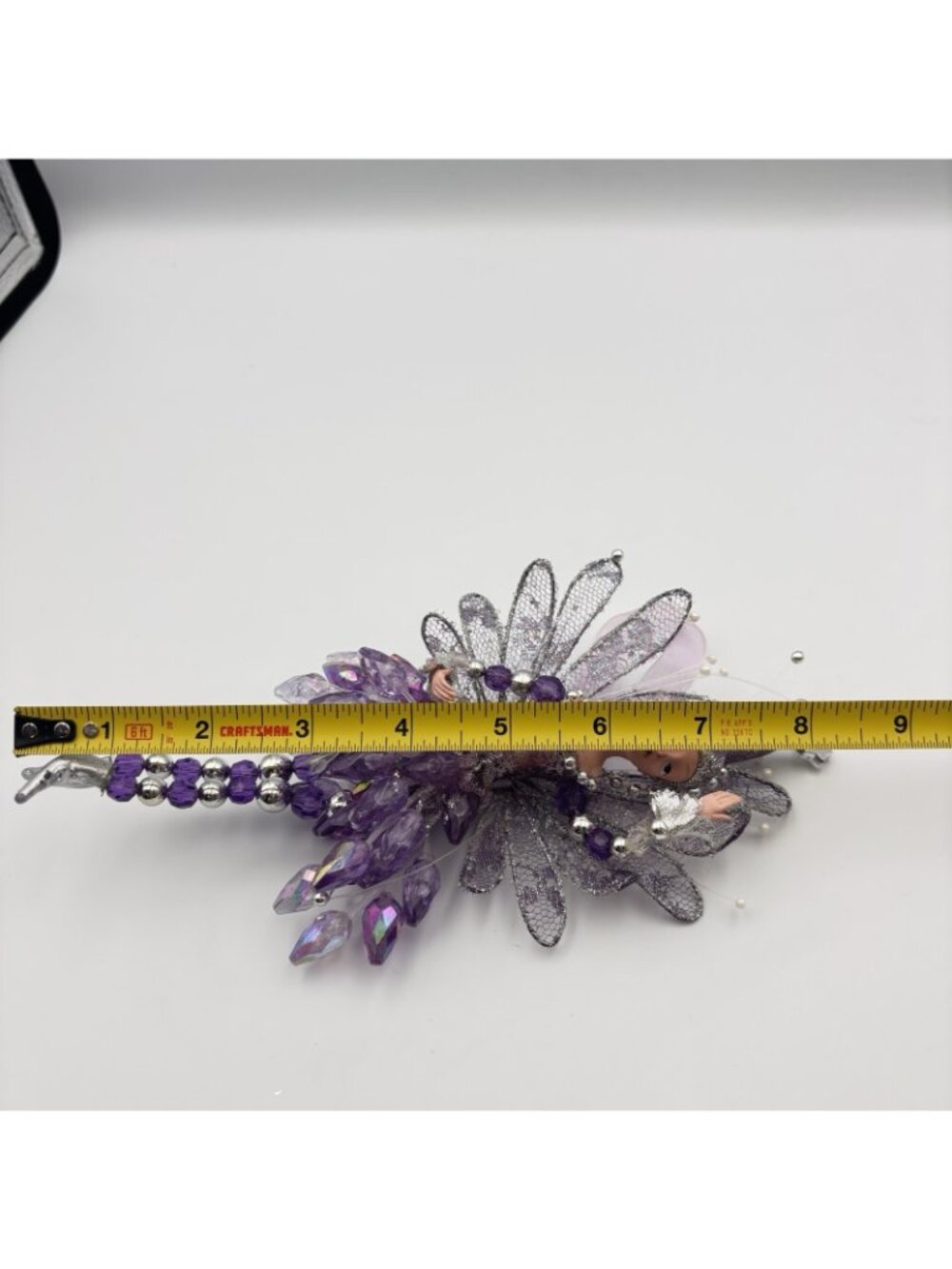 Vintage Purple Pixie Fairy Christmas Tree Ornament Hanging Beaded Shiny 8” Girl - Picture 15 of 16